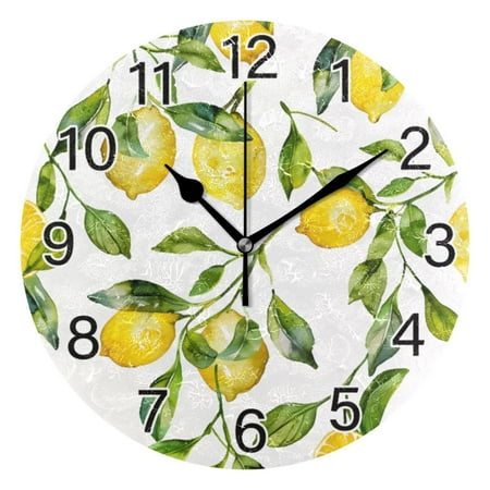 Ryvnso Lemon and Leaves Wall Clock Non Ticking Silent Kitchen Clock Battery Operated Clocks 10 inch