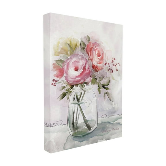 The Stupell Home Decor Collection Muted Watercolor Flowers in a Mason Jar XXL Stretched Canvas Wall Art, 30 x 1.5 x 40