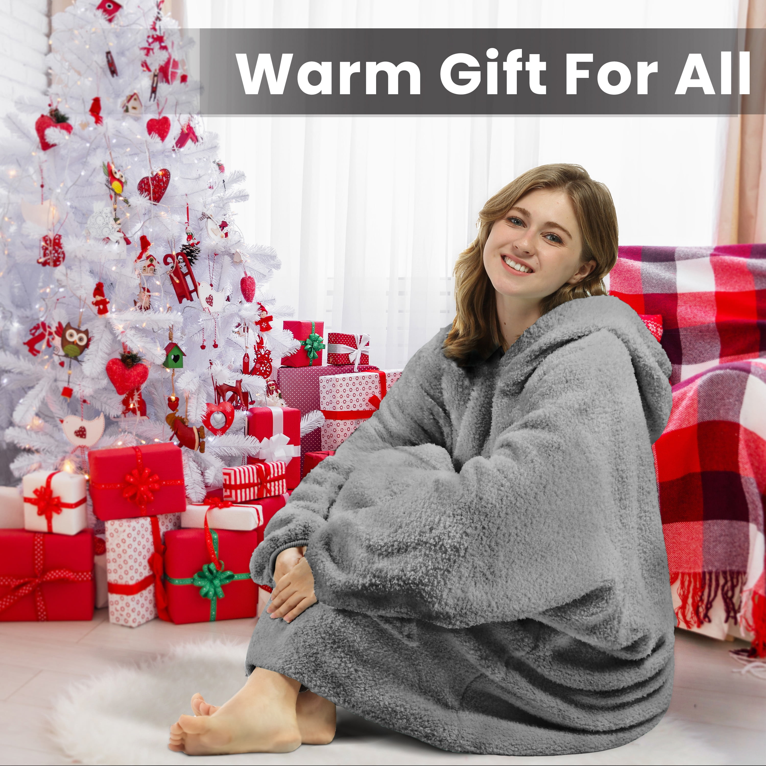 Tirrinia Oversized Wearable Blanket Hoodie, Fleece Home Blanket Sweatshirt, Warm Blanket with Sleeves, Gift for lover