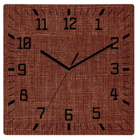 Dark Brown Wooden Wall Clock Silent Non Ticking, Farmhouse Burlap Solid Brown Modern Linen Texture Square Wall Clocks Battery Operated, Decor Clock for Home Office, Living Room, Kitchen, 12 Inch