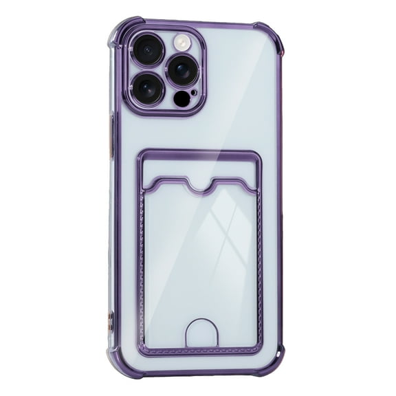 Slim Fit TPU Wallet Case Compatible with iPhone 13, Luxury Clear Protective Drop Resistant with Plating Bumper Frame, Cute Credit Card Holder Pocket Case, for iPhone 13, Purple