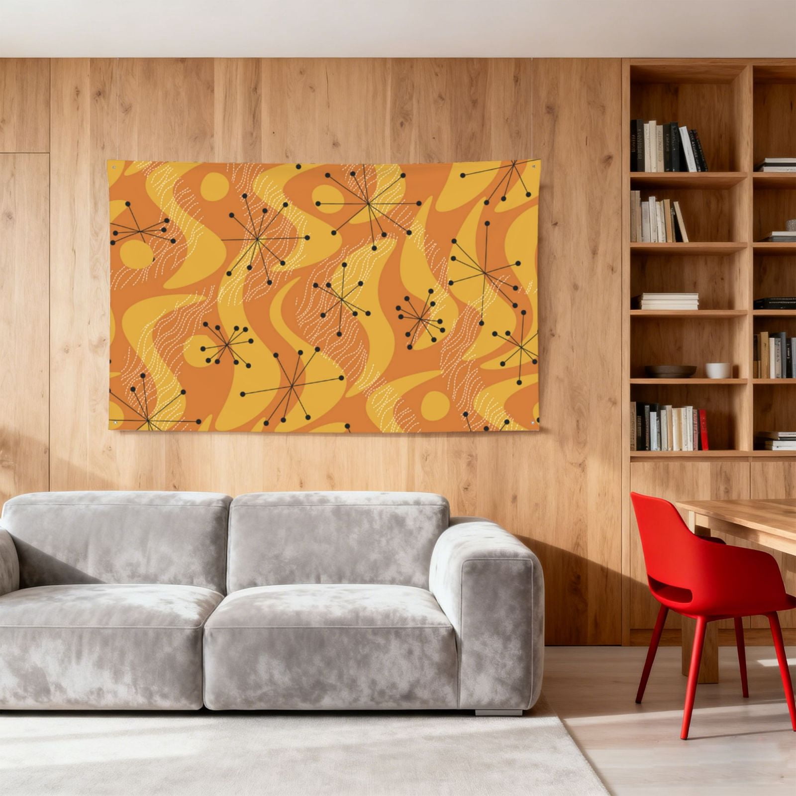 Orange Geometric Atomic Modern Midcentury Four Hole Decorated Banner Flag for Garden Yard Home Decoration Indoor Outdoor 4x6 Ft
