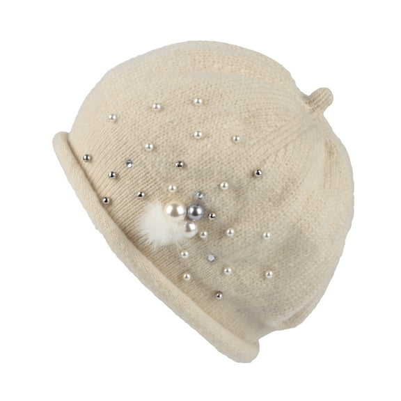 WITHMOONS Knit Beanie Slouchy Winter Women Pearl Earflap Hat SL51237 (Ivory)