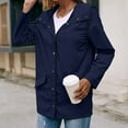 thumbnail image 4 of Lovskoo Rain Jackets for Women Waterproof Button Hooded Raincoat Windbreaker Long Sleeve Outdoor Trench Coats Tops Navy, 4 of 7