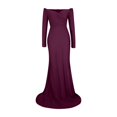 thumbnail image 5 of Alkepwun Long Sleeve Maxi Dress for Women Off Shoulder High Split Formal Party Gowns Sexy V Neck Satin Fishtail Hem Evening Dress, 5 of 6