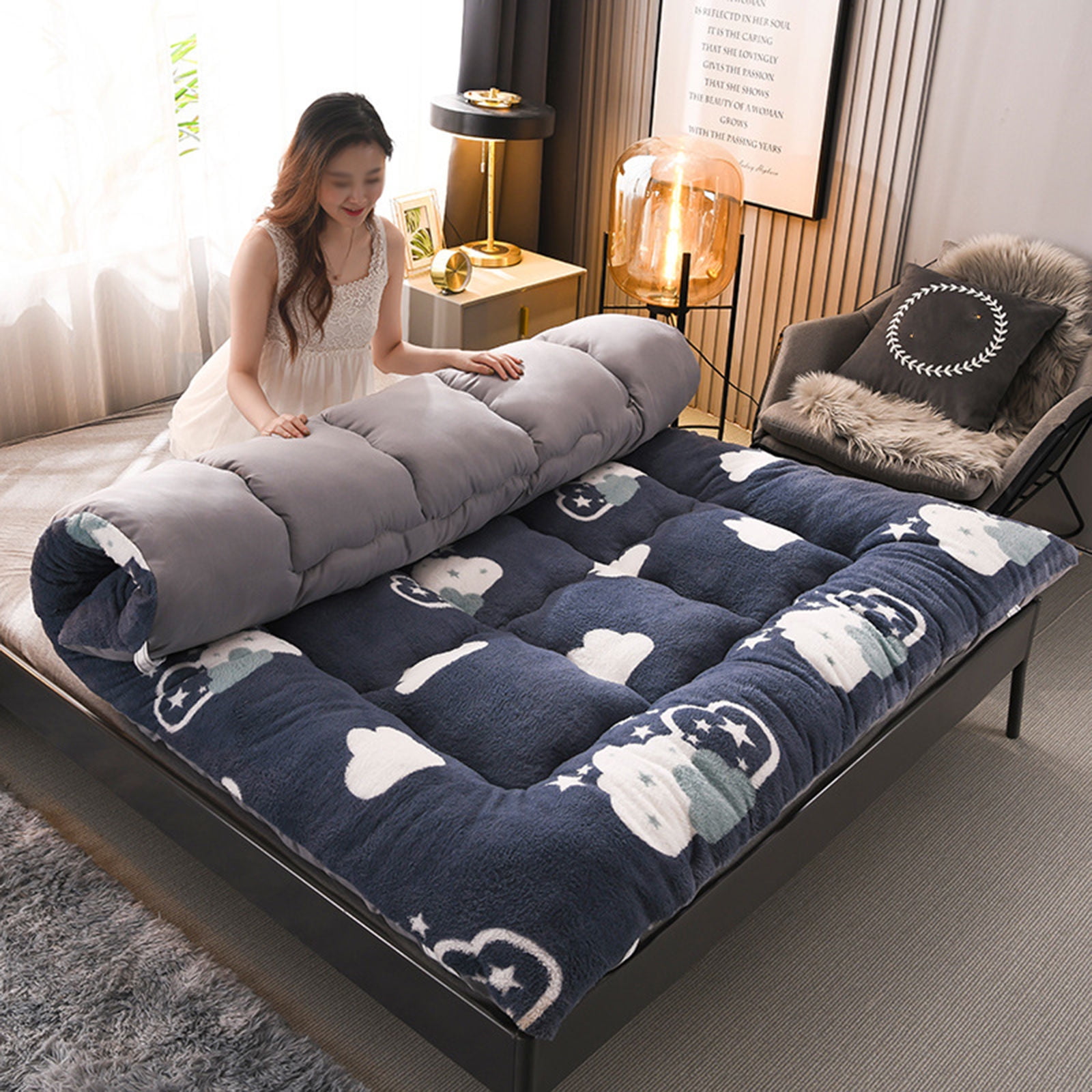 Japanese Folding Futon Mattress Single Double Thicken Portable Floor Mattress Soft Breathable Tatami Mat For Outdoor Camping Dormitory clouds-71*79inch Walmart.com