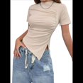 thumbnail image 2 of Camiseta Y2k para Mujer, Top Corto de Corta, Camisetas Irregulares, Camisetas Ajustadas, Tops de Verano. Albaricoque L, 2 of 10