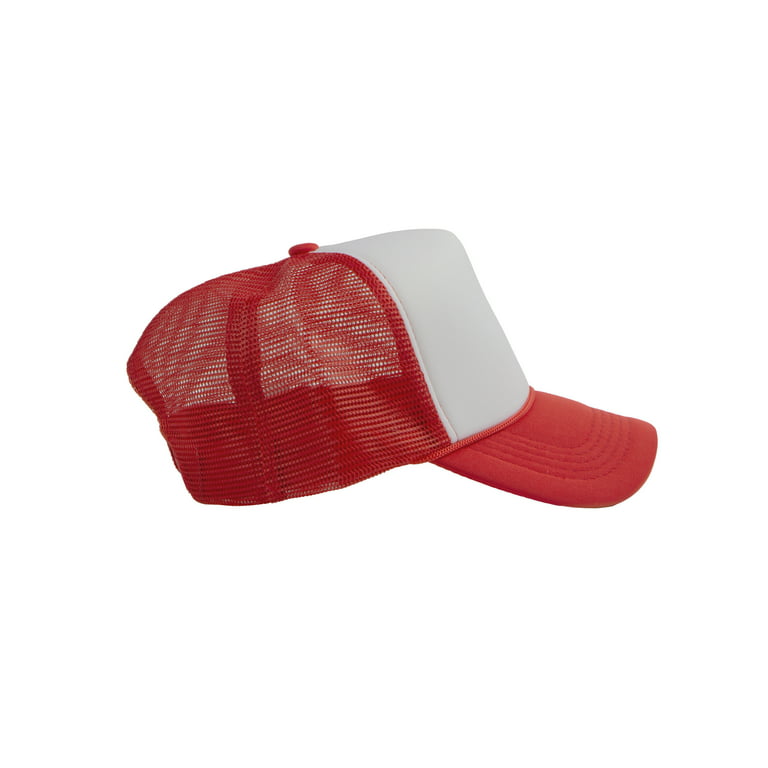 Top Headwear Men's Blank Rope Trucker Foam Mesh Plain Hats, 2PC White/Red