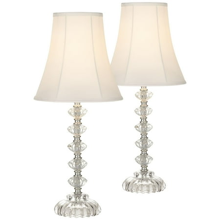 Clear Glass Table Lamps For Living Room Regency Hill Cottage Accent Table Lamps Set of 2 Clear Stacked Glass Off White Bell Shade for Living Room Family Bedroom Bedside ()