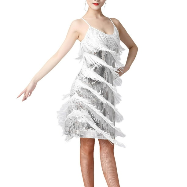 Vestido con borlas de lentejuelas para mujer, elegante vestido con