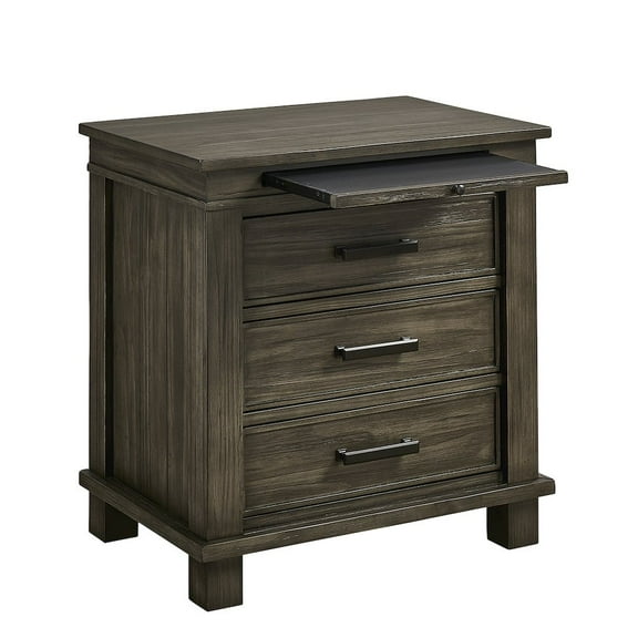 A-America Glacier Point 3 Drawer Solid Wood Charger Nightstand in Gray Stone