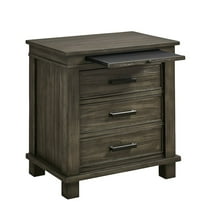 A-America Glacier Point 3 Drawer Solid Wood Charger Nightstand in Gray Stone