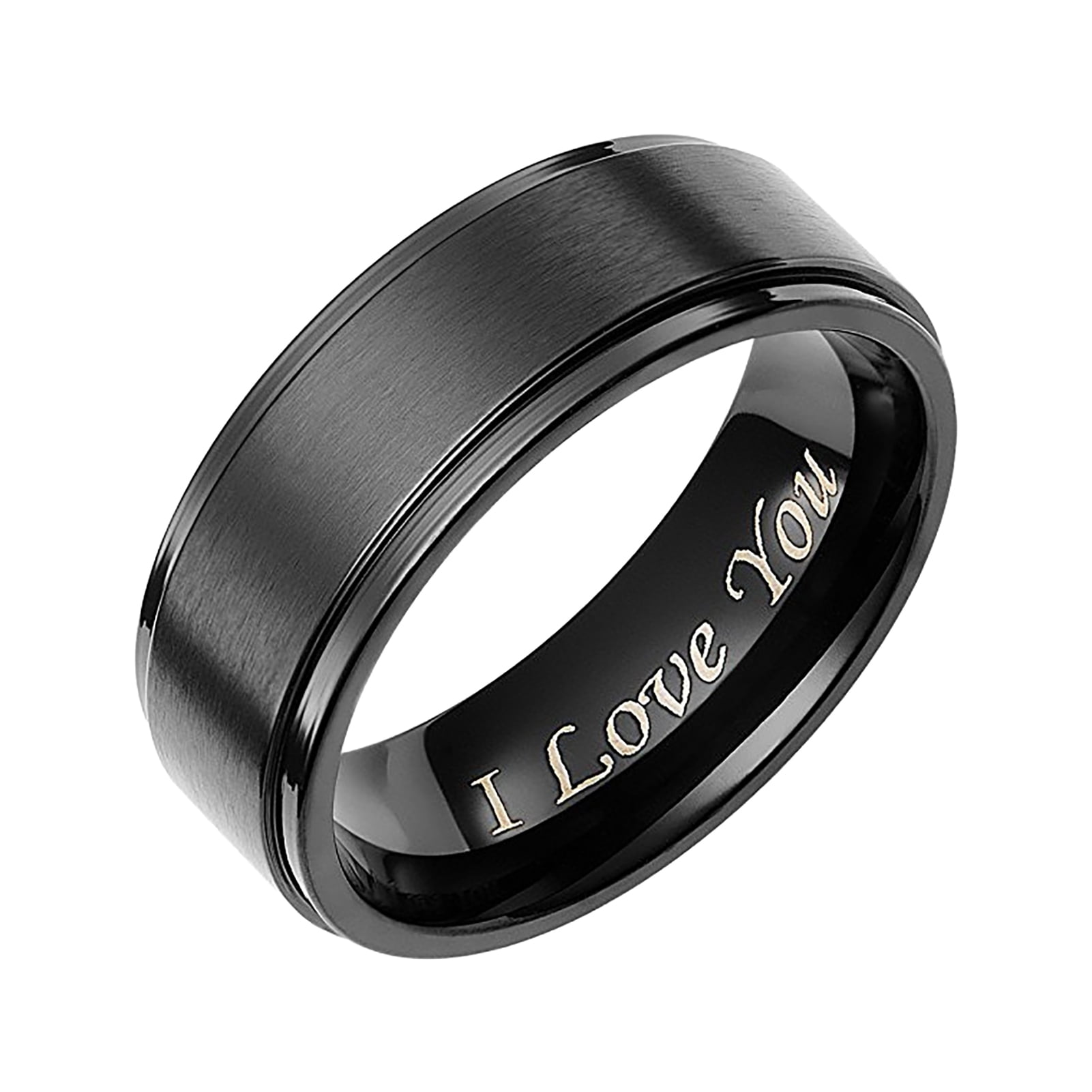 Stainless Steel Love You Forever Engraved Wedding Band Promise Ring w/Single CZ 