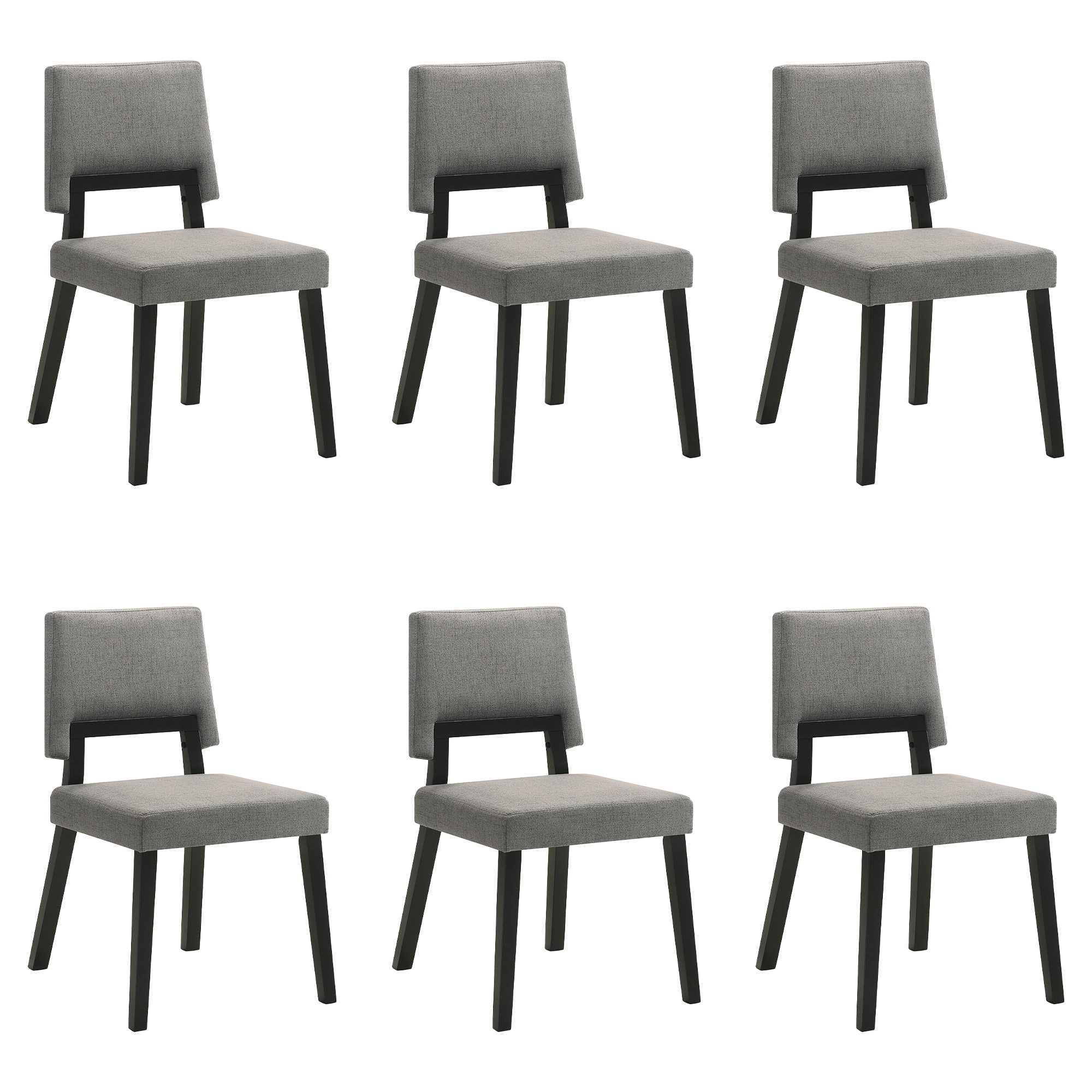 Channell Wood Dining Chair in Black Finish with Charcoal Fabric - Set of 6