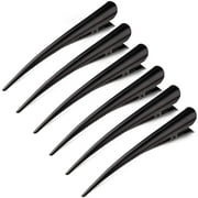 Large Long Crocodile Barrettes for Hair Salon Sections, GLAMFIELDS 5 Inch Rustproof Durable Non-Slip Duckbill Metal Barrettes for Women's Thick and Thin Hair (6-Pack) Black