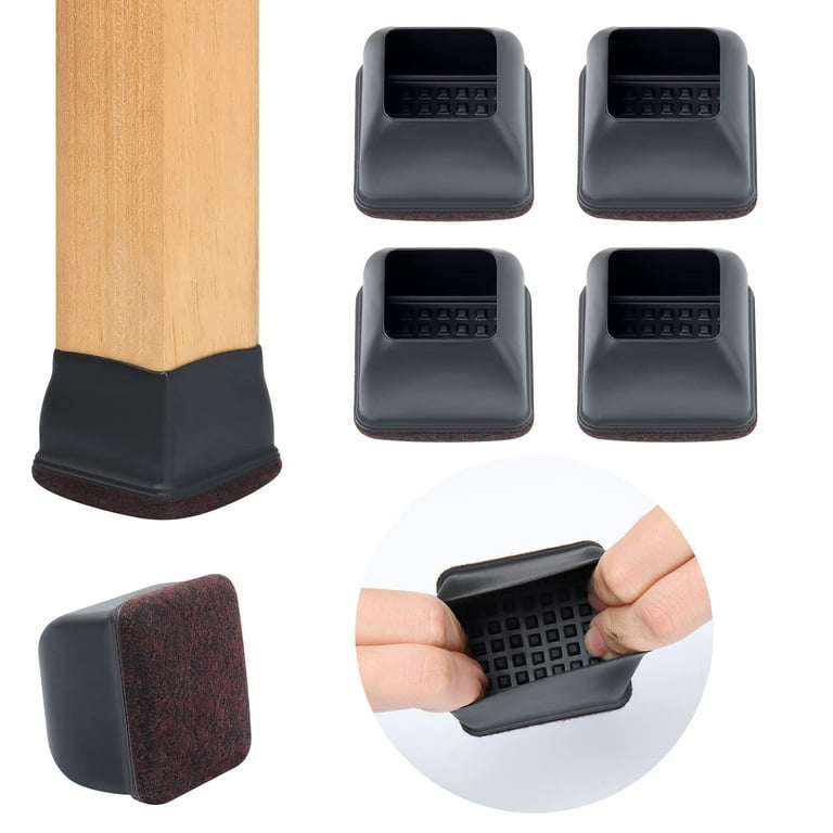 Ezprotekt 16 Pcs Chair Leg Sliders Silicone Chair Leg Floor Protectors with Felt Fit 1.4 1.8 Black Square