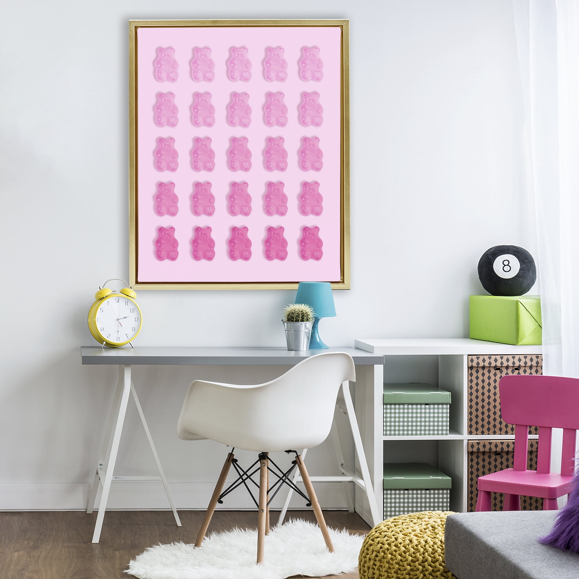 Stupell Industries Gradient Pastel Pink Bears Gold Framed Floater Canvas Wall Art, design by LISH Creative