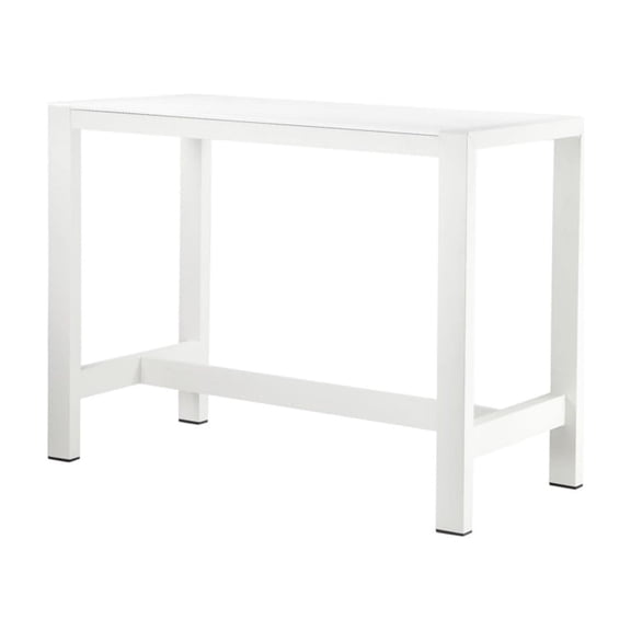 Benjara Kylo 59 Inch Outdoor Bar Height Table, White Aluminum Frame, Plank Surface