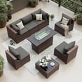 thumbnail image 3 of UDPATIO Patio Furniture Sets, Modular Rattan Outdoor Patio Sectional Furniture with 44" Fire Pit Table,, Wicker Patio Conversation Set for Backyard, Deck, Poolside w/Glass Coffee Table, 7PC Grey, 3 of 7