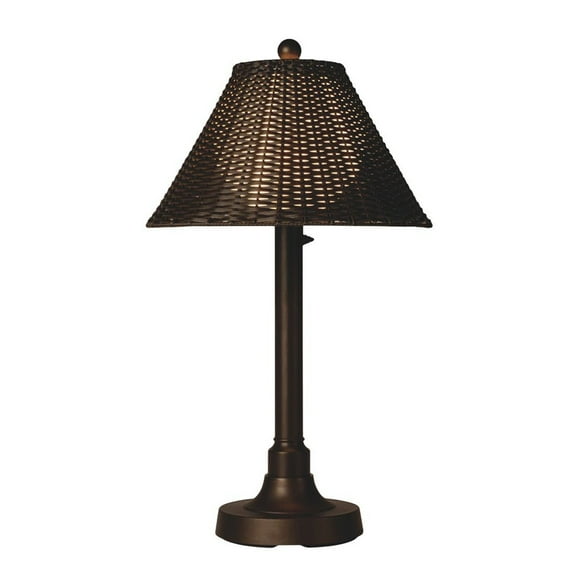 Patio Living Tahiti II 34" Table Lamp 19217 with 2" bronze tube body and tight weave, flat wicker, stone shade-Color:Bronze/Walnut