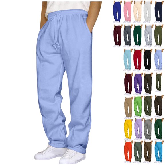 fheaev Plus Size Fleece Sweatpants for Men with Pockets Drawstring Elastic Waist Athletic Outdoor Running Joggers Casual Open Bottom