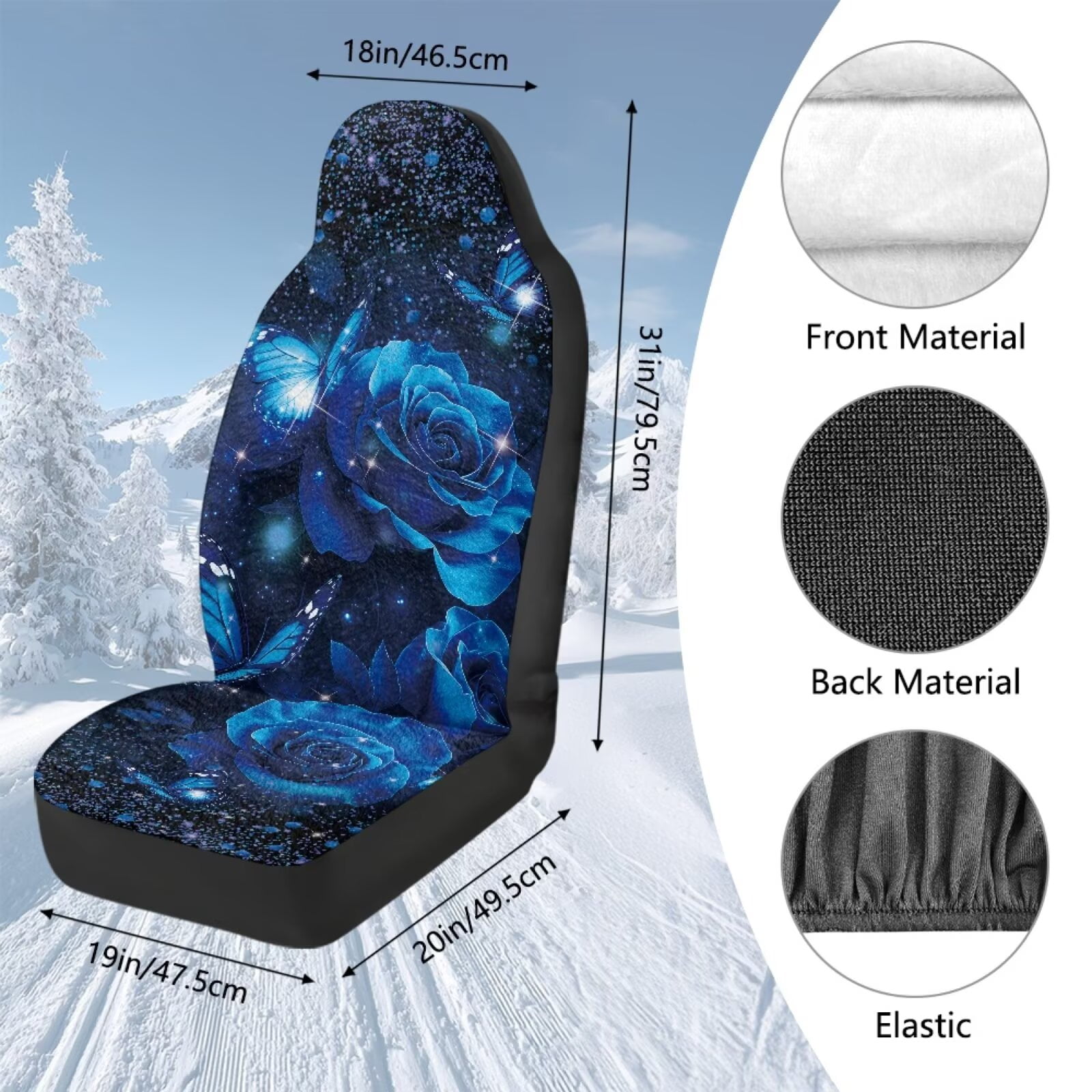 Uorisanigo Front Car Seat Cover - Breathable & Stylish, Blue Rose Butterfly Bottom Seat Covers of Full Wrapped Edge Universal Fit for Most Cars, SUV, Van Car Accessories Cushions