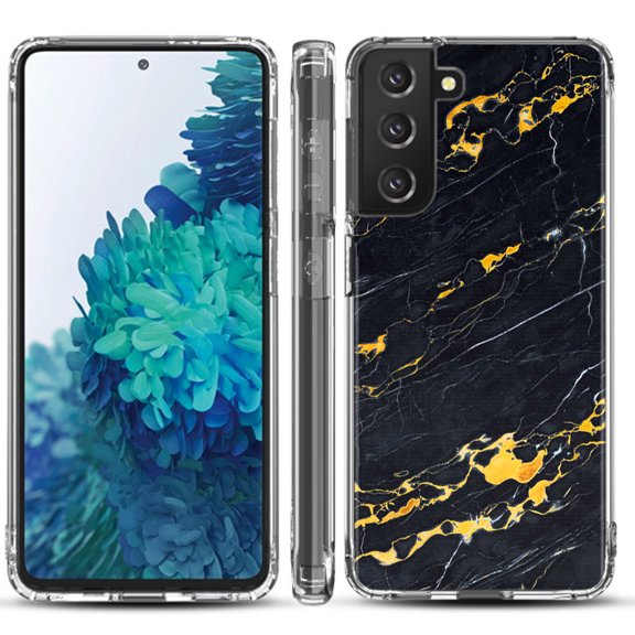 Shockproof Hybrid Bumper Phone Case for Samsung galaxy S21  5G / S21 Plus 5G, by OneToughShield ® - Marble / Lava