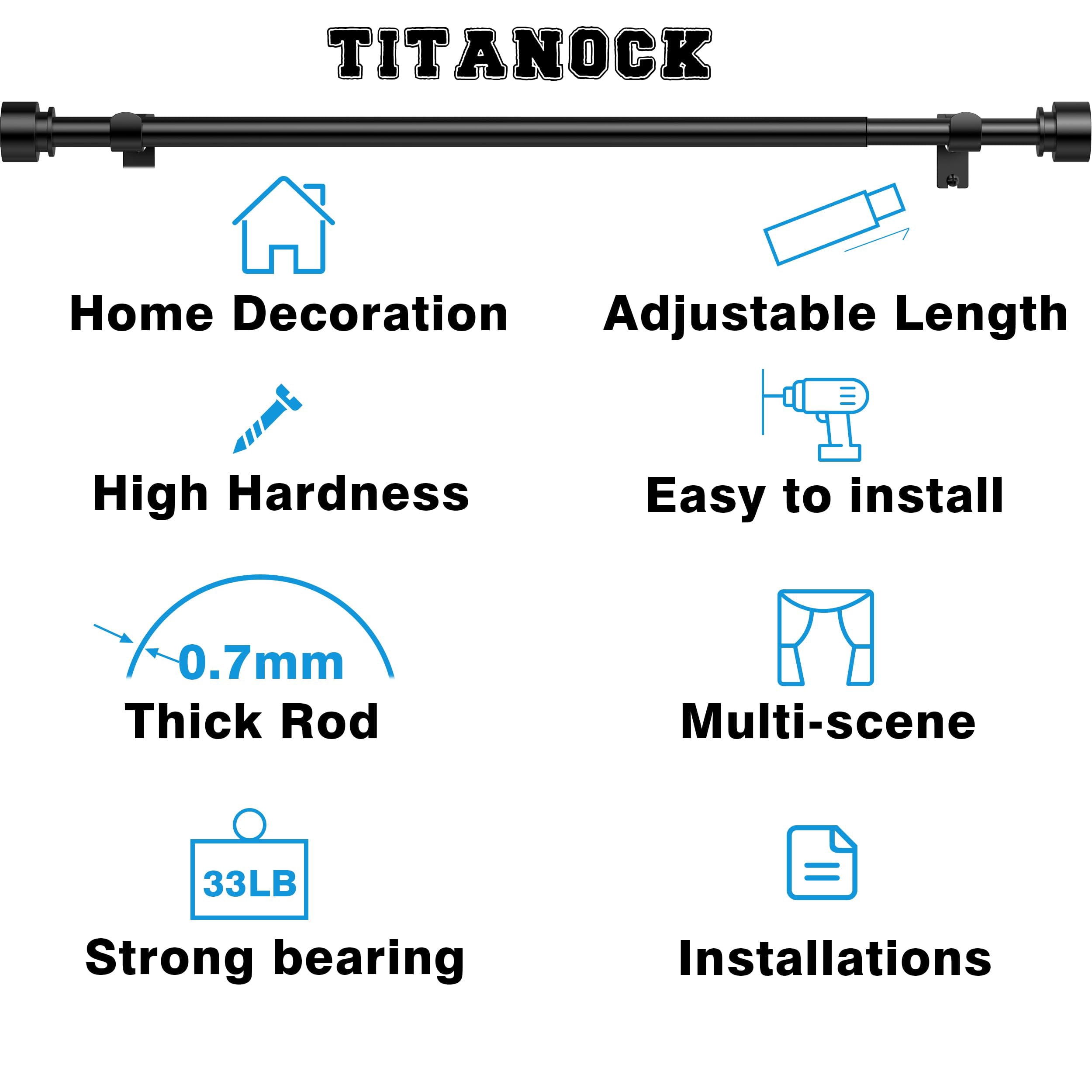Titanock Black Curtain Rod 17 to 128 inch for Window 120 inch, Adjustable Heavy Duty Thick Matte Black Modern 10 ft