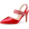 thumbnail image 1 of BLISSFUL STEP Escarpins Slingback à Talon Aiguille à Bout Pointu avec Strass pour Femme Rouges 10 m US, 1 of 6