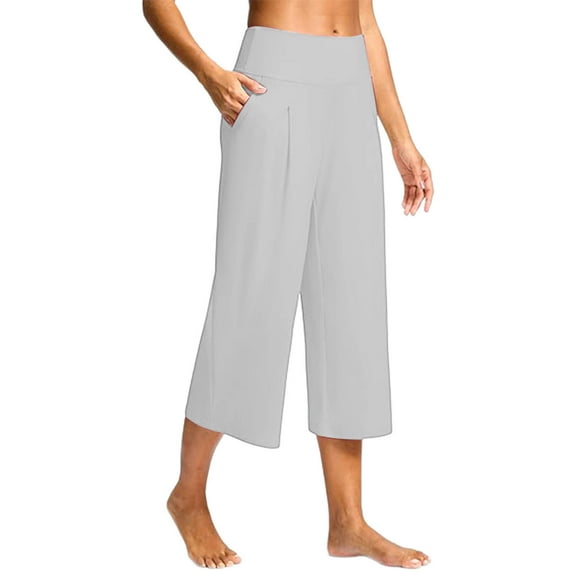 fnnxnal Women's Plus Size 2XL Gray Capri Pants for Summer with Elastic Waist - Ladies Yoga Pants 2025 Trendy Dressy Casual Athletic Tights and Capris Womens Workout Capri Pants