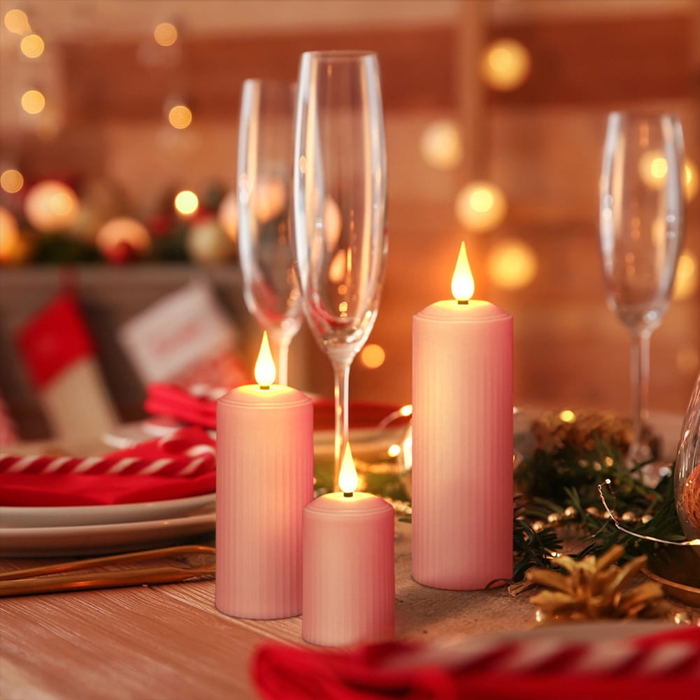 3Pcs Led Candles Dimmable Usb Rechargeable Flameless Candle Decor Light (Pink)