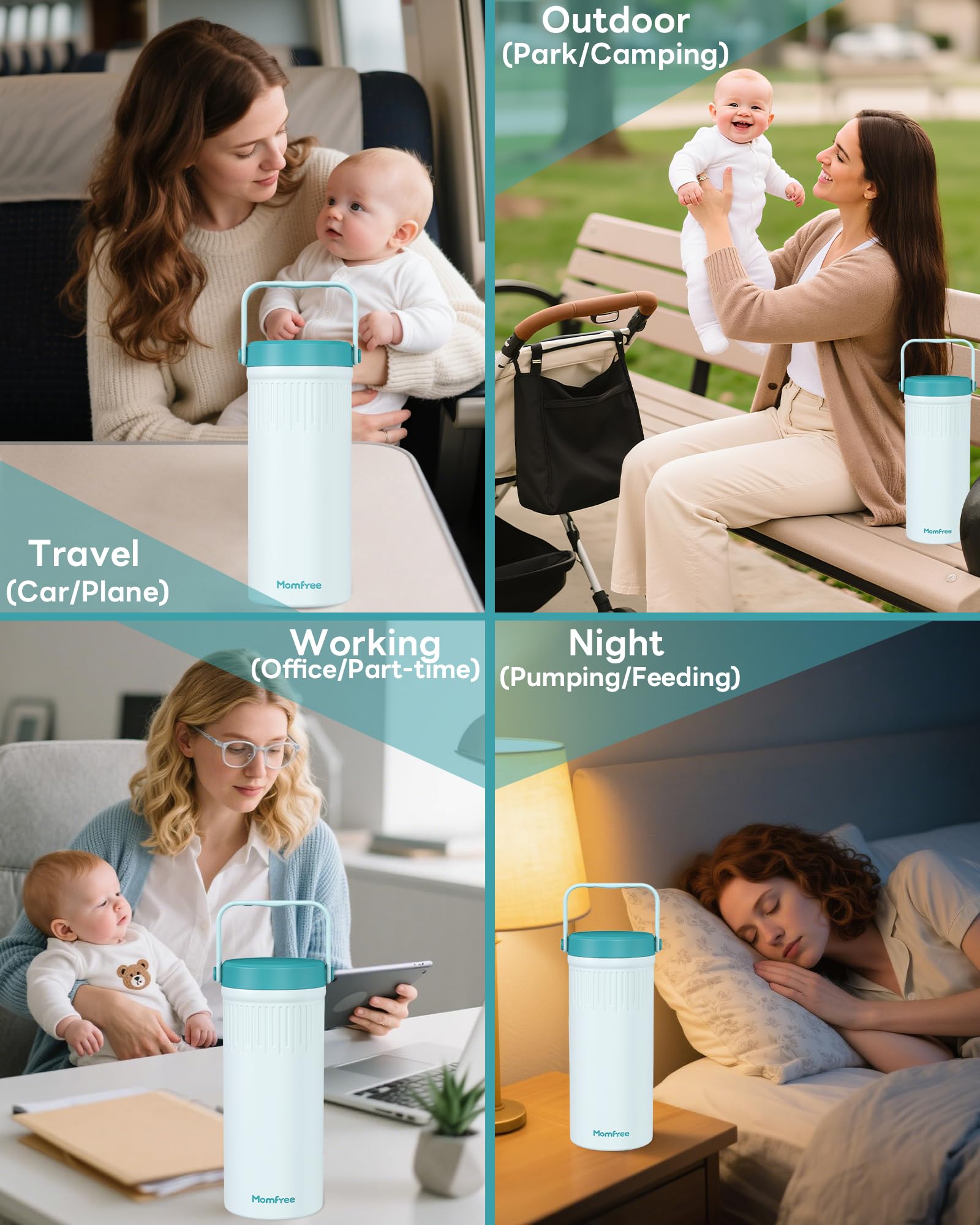 Momfree Portable Breast Milk Cooler, 22oz, 360° 24-Hour Cooling, 304 Stainless Steel, 2 BPA-Free Leak-Proof Bottles, for Travel And Work