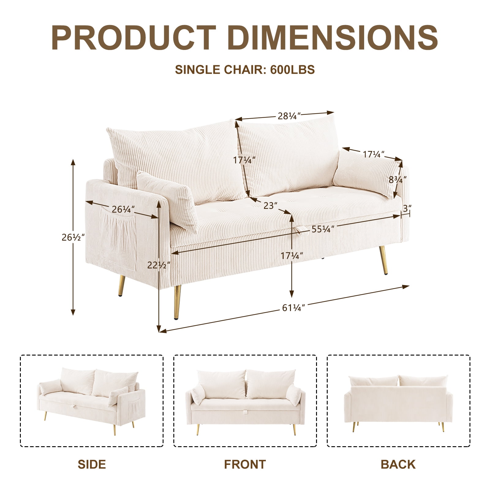 Furniliving Loveseat Sofa with Storage, Modern Upholstered Love Seat, Comfy Sofa Couch for Living Room, Bedroom, Beige