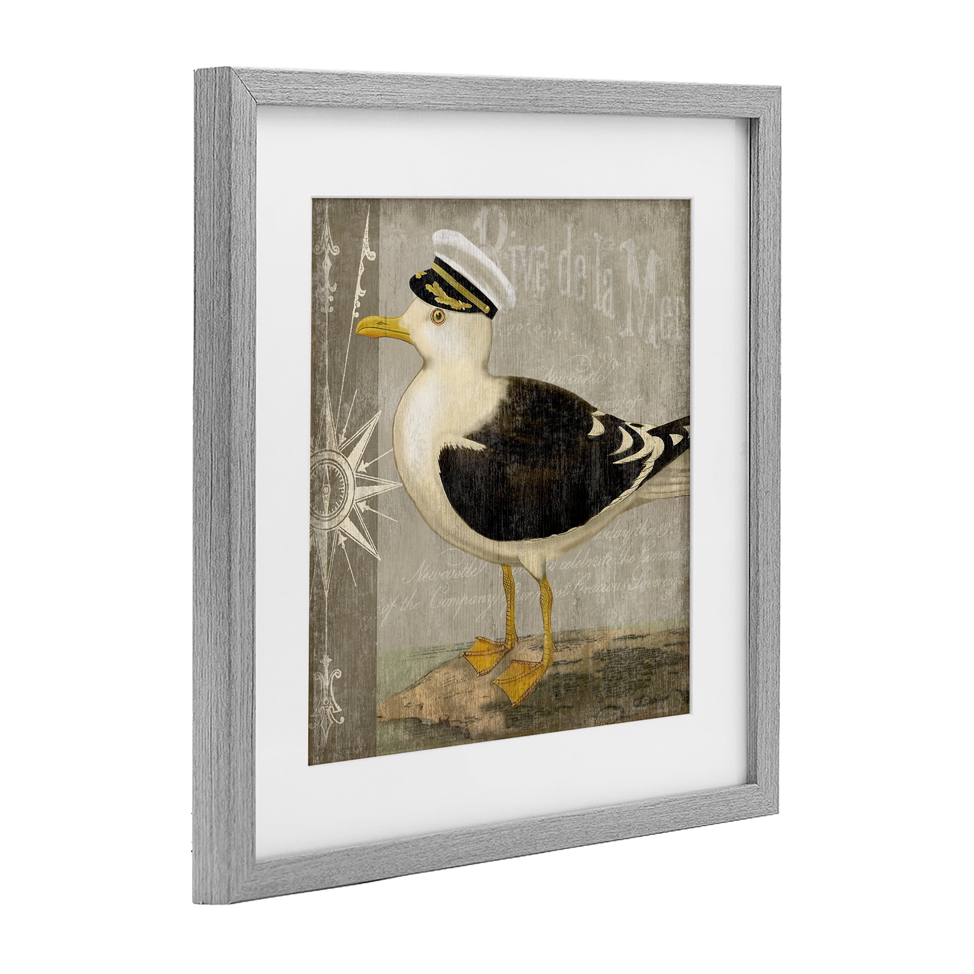 Stupell Industries Little Maritime Seagull Gray Framed Print Under Glass, design by Suzanne Nicoll
