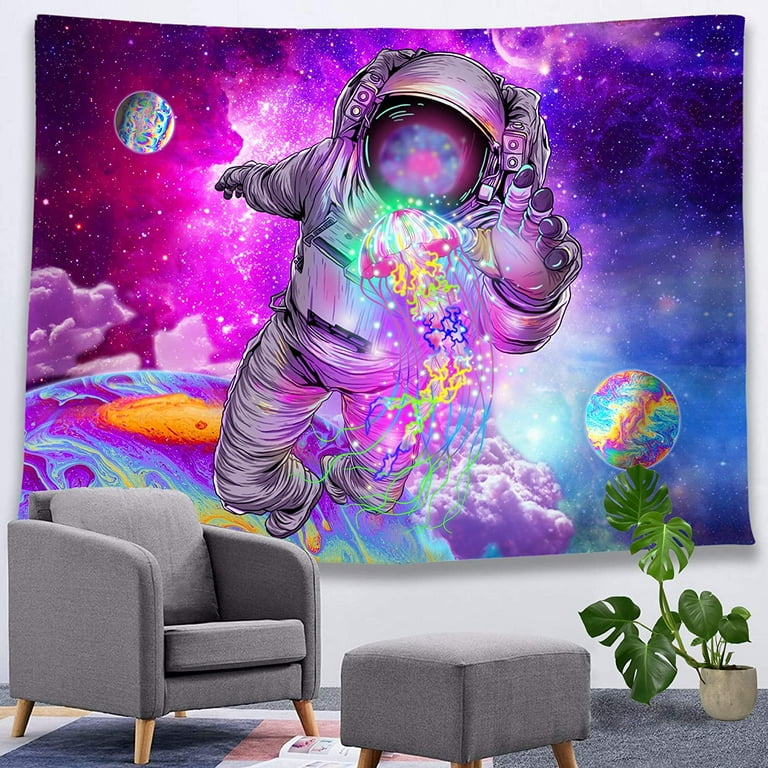 Ecosprial Trippy Astronaut Tapestry Space Galaxy Tapestry Psychedelic Jellyfish Cool Aesthetic Decor Hippie Colorful Planet Tapestry Wall Hanging for Teen Bedroom Dorm Purple Starry Sky Walmart