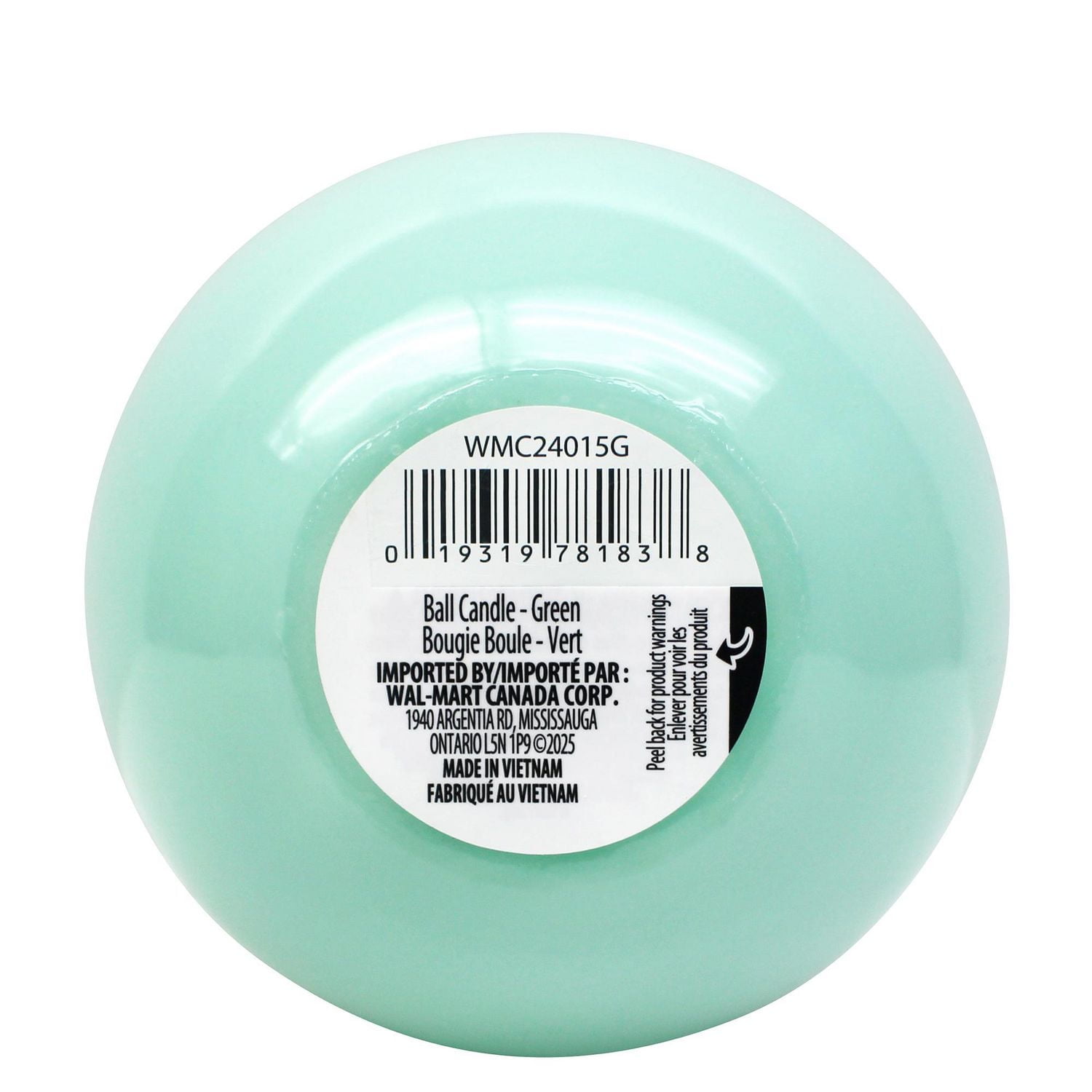 Unscented High Gloss Green Ball Candle, 4"Dia x 4”H