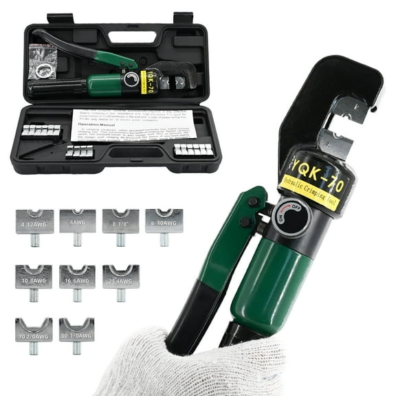 LCyindu 10T Hydraulic Crimping Tool 12 AWG to 2/0 AWG Battery Cable Crimper Tool Hydraulic Lug Crimper Electrical Terminal Wire Crimper with 9 Pairs of Dies Kit, Green