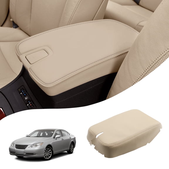 KBH Center Console Armrest Cover for Lexus ES350 2007 2008 2009, Leather Middle Console Lid Cover Replacement Skin Upholstery Interior Tirm, Beige
