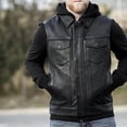 thumbnail image 4 of First Mfg Co - Kent - Men's Motorcycle Biker Riding Black Grey Leather Grey Sweatshirt Vest - Extra Large - Hooded, 4 of 5