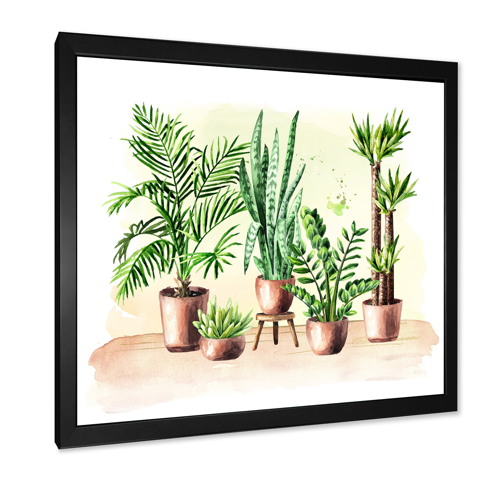 Designart 'Indoor Green Home House Plants in Pots I' Traditional Framed Art Print