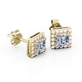 thumbnail image 4 of JeenMata Double Prong 1.1 Carat Princess Cut Moissanite Halo Stud Earrings in 18K Yellow Gold Plating over Silver, 4 of 5