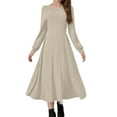 thumbnail image 4 of Womens Crew Neck Long Sleeve Spring Fall Dresses,Women's Fashion Round Neck Long Sleeve Solid Colour Casual Maxi Dress With Ribbed Trim And Fringe Detail Beige, 4 of 9