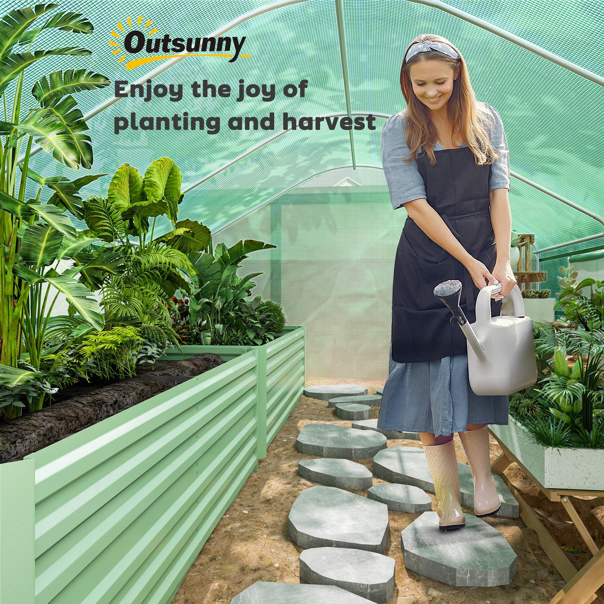 Outsunny 13' x 10' x 6.5' Hoop House Greenhouse with Large Windows, Large Walk-In Tunnel Green House with Upgraded Galvanized Steel Frame, Green