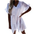 thumbnail image 1 of PVCS Robe Plissée à Manches Courtes et Col en V pour Femmes, 1 of 9