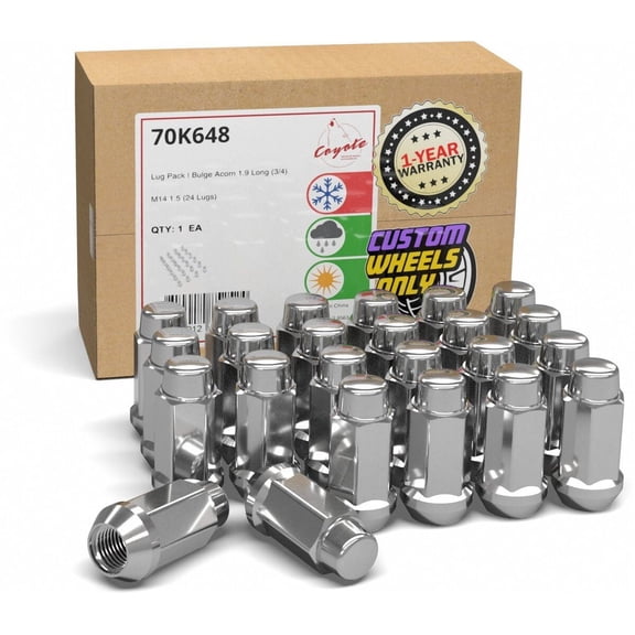 24 Pcs M14 x 1.5 14 x 1.5 Thread Bulge Acorn 1.90" Long Lug Nuts Chrome 3/4" 19mm Hex Fits 1999 Chevy Silverado 1500, 2015 Ford F 150, GMC 1999 Sierra, 2019 Ram 1500