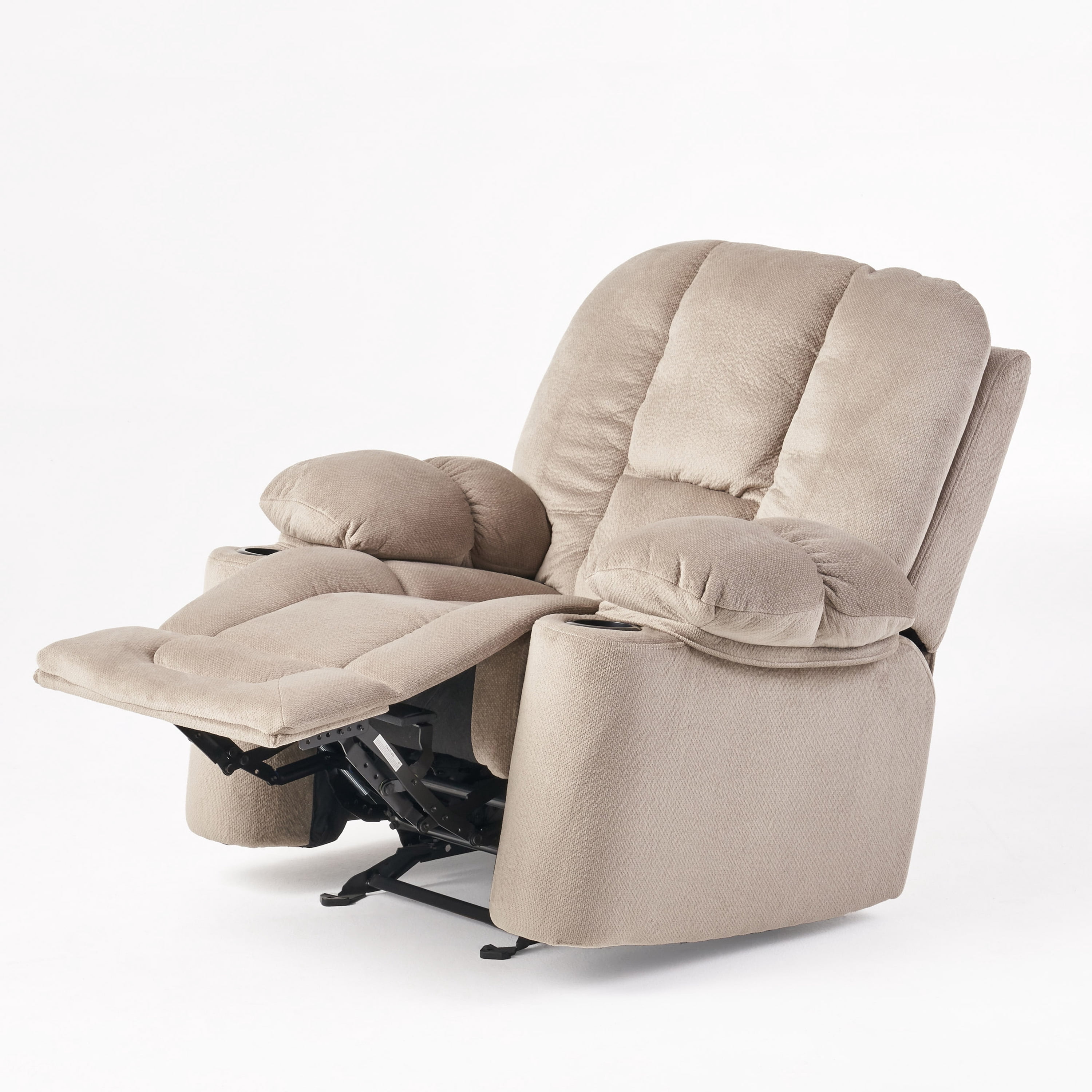 Euroco Luxurious Manual Recliner Chair in Coffee, Skin-Friendly Fabric, Dual Cup Holders