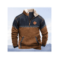 thumbnail image 3 of Men's Western Bull Head Print Pullover - 1/4 Zip Stand Collar Long Sleeve Vintage Style,XL,brown, 3 of 4