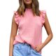 thumbnail image 3 of Top sin mangas con volantes en el cuello, diseño de volantes, Color puro, ajuste holgado, blusa informal para mujer para viajes diarios y citas, 3 of 5