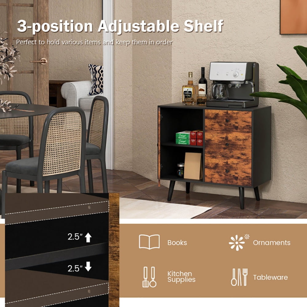 Finihen Storage Cabinet, Mid-Century Wood Storage Cabinet with Door and 3 Drawers, Cabinet for Living Room, Home, Office, Entryway, Brown