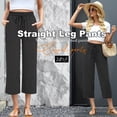 thumbnail image 3 of VDJ Womens Dress Pants Ruffle Elastic Waist Drawstring Flowy Capris Pants Striped Printed Business Work Straight Pants Size XL, 3 of 8